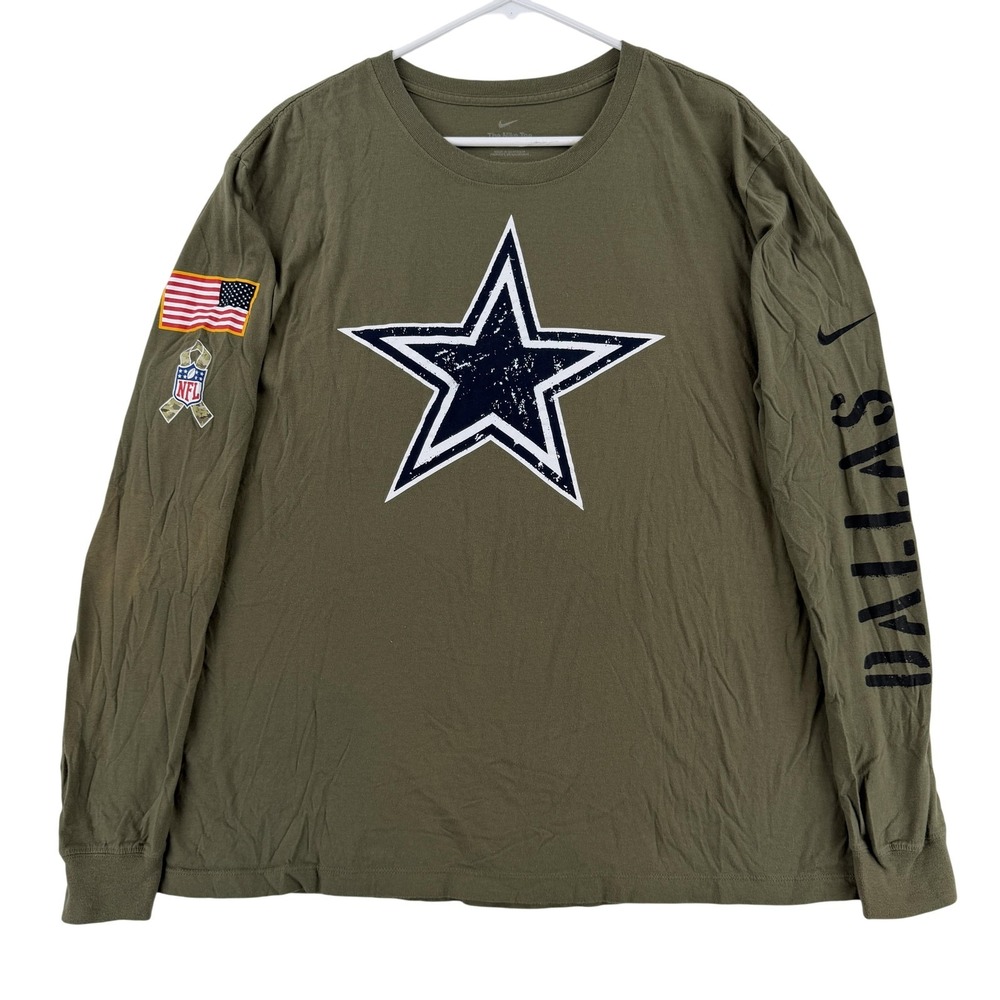 Dallas Cowboys‎ Shirt Mens 2XL Green NFL Football Nike LS USA Salute Service